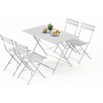 MELLCOM 5-Piece Foldable Patio Dining Set with Rectangular Table and Chairs, Weather-Resistant Iron Outdoor Dining Set for 4 People, Outdoor Table and Chairs for Patio, Yard, Indoor, White
