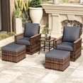 thumbnail image 1 of MELLCOM 5 Pieces Patio Furniture Set, Outdoor Wicker Chairs with Ottomans and Side Table, All-Weather Patio Bistro Set with Water-Resistant Cushions and High Back for Garden, Backyard, 1 of 8