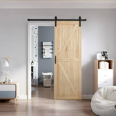 MELLCOM 28x84in Spruce Sliding Barn Door with 5FT Hardware Kit, DIY Stainable for Closet & Interior Rooms, Natural