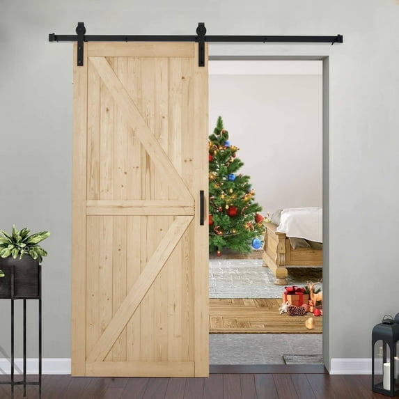 MELLCOM 36x84in Spruce Sliding Barn Door with 6.6FT Hardware Kit, DIY Stainable for Closet & Interior Rooms, Natural