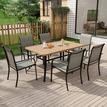 MELLCOM 7 Pcs Patio Dining Set with Metal Table and 6 Textilene Chairs for Backyard, Garden, Deck and Poolside