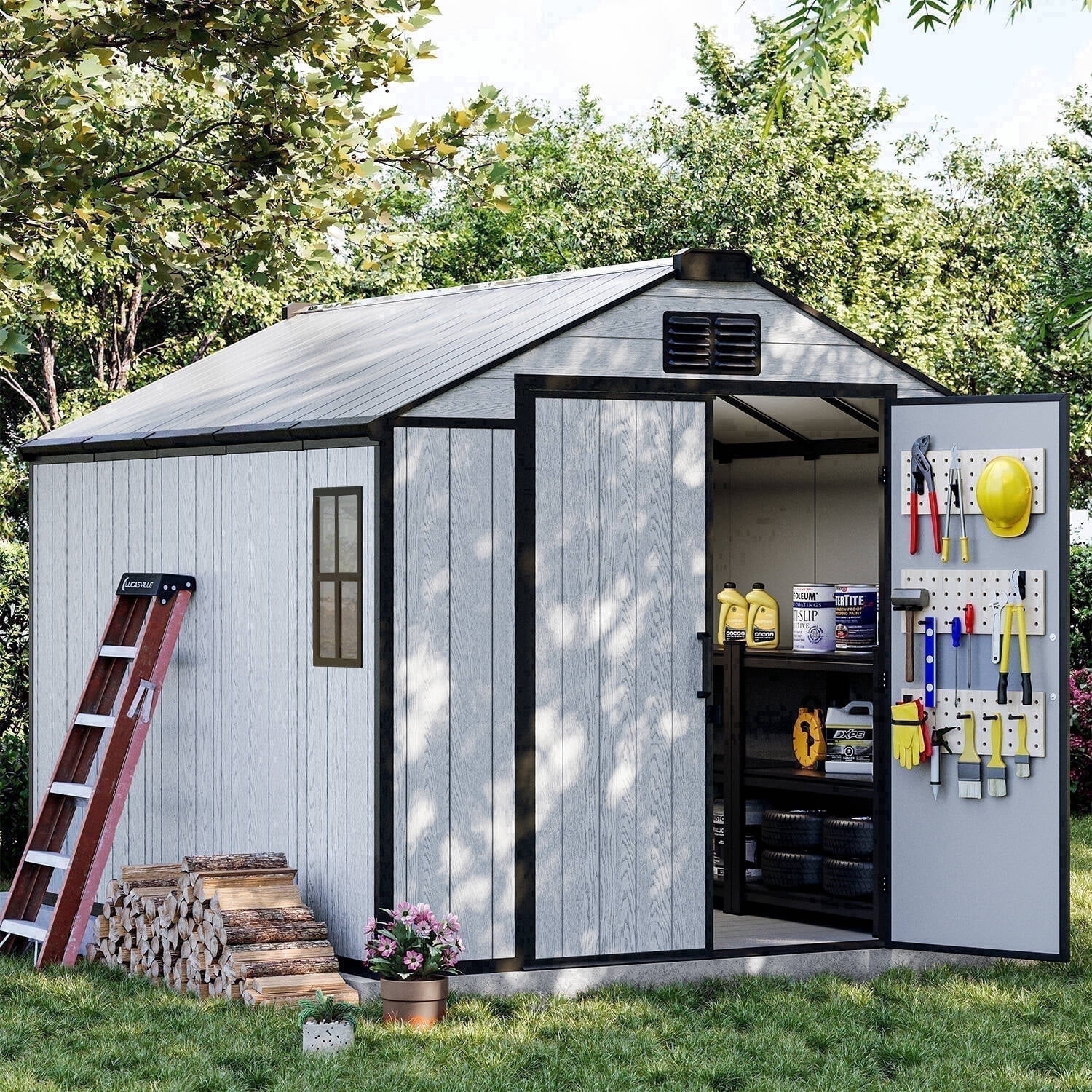 MELLCOM 8 x 10 FT Resin Outdoor Storage Shed with Floor, Outdoor