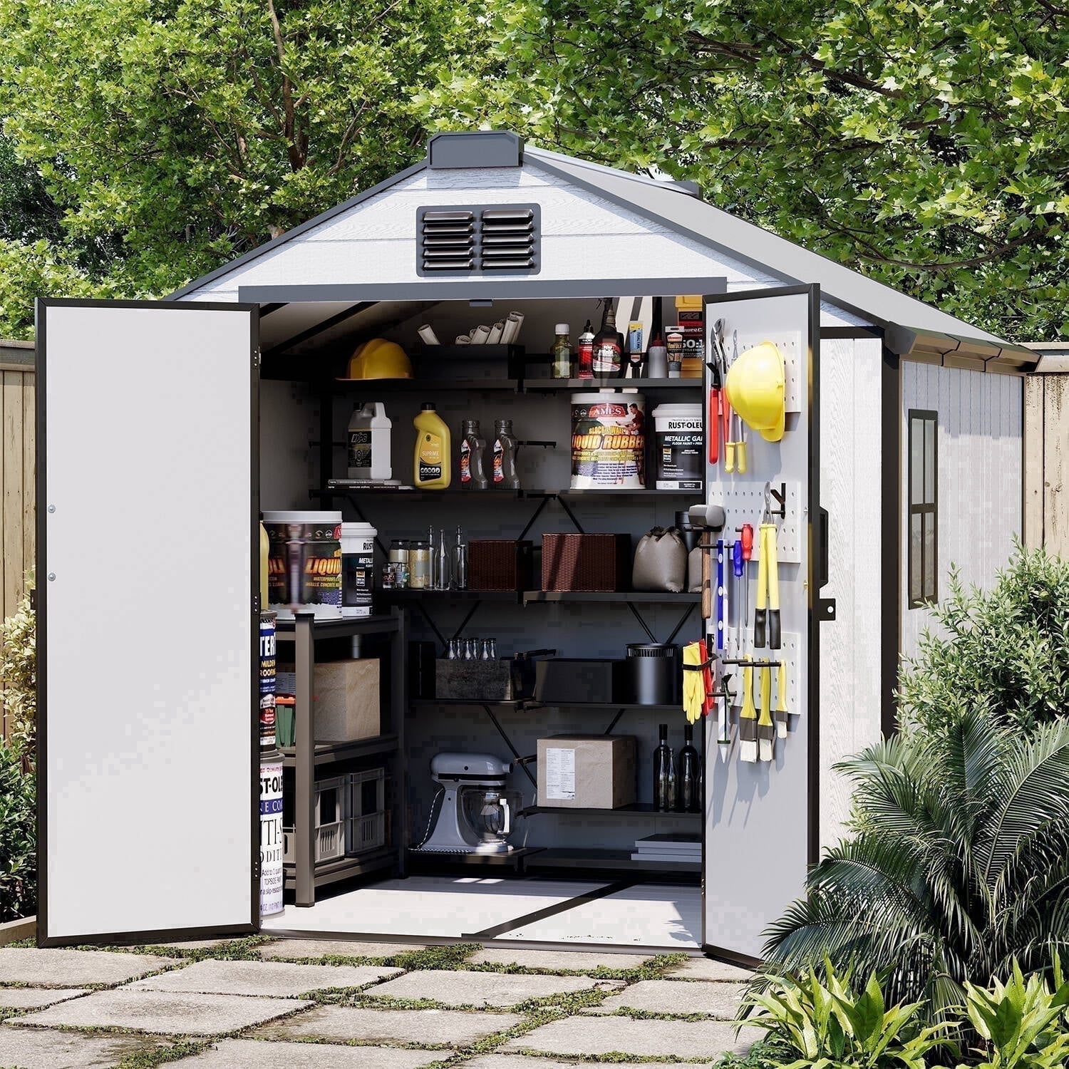 MELLCOM 8 x 6 FT Resin Outdoor Storage Shed with Floor, Outdoor