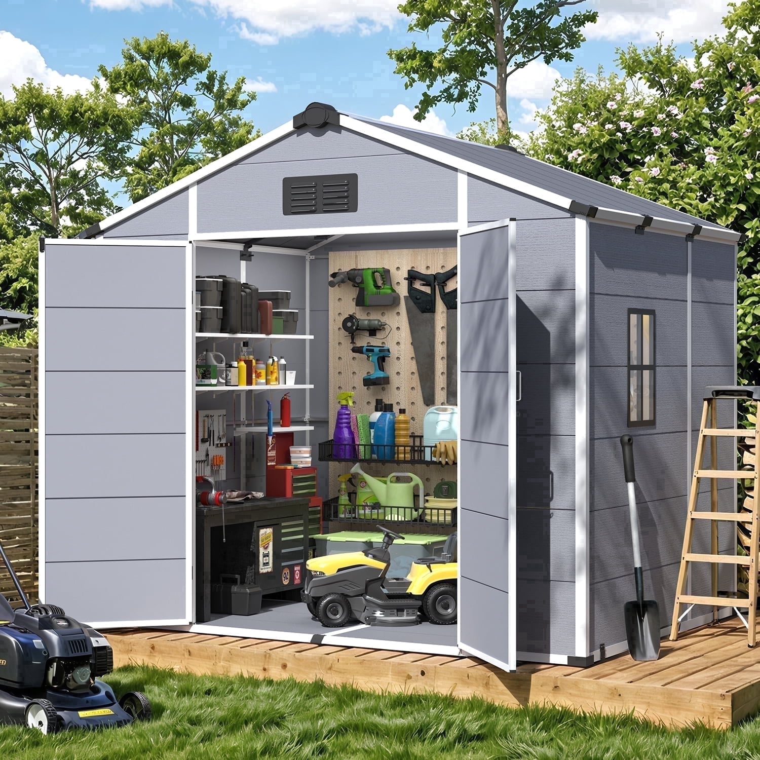 MELLCOM 8 x 6 FT Resin Outdoor Storage Shed with Floor, Storage