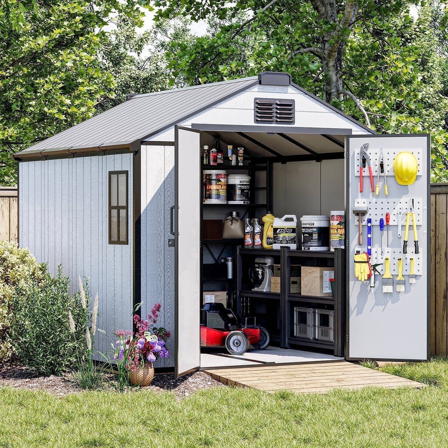 MELLCOM 8 x 8 FT Resin Outdoor Storage Shed with Floor, Outdoor