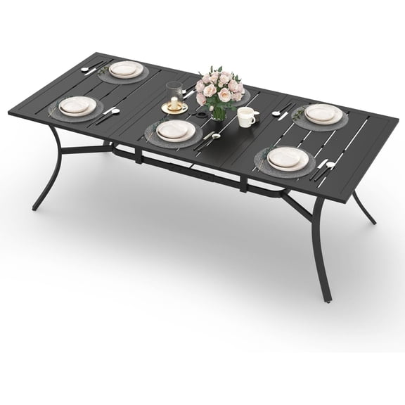 MELLCOM 83''x38'' Outdoor Dining Table for 8, Extra Large Metal Patio Dining Table with 1.57'' Umbrella Hole, Black Rectangular Table for Porch, Garden, Backyard, Poolside, Lawn