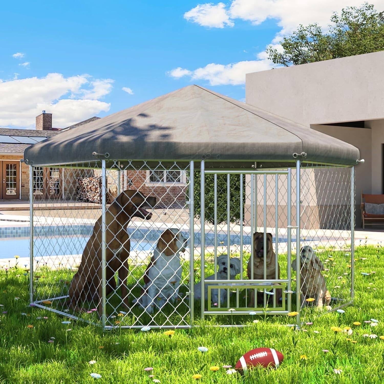 MELLCOM 9'x8'x6' Dog Cage, Dog Kennel Outside, Large Dog Pen, Dog Fence Outdoor for Yard, Sliver