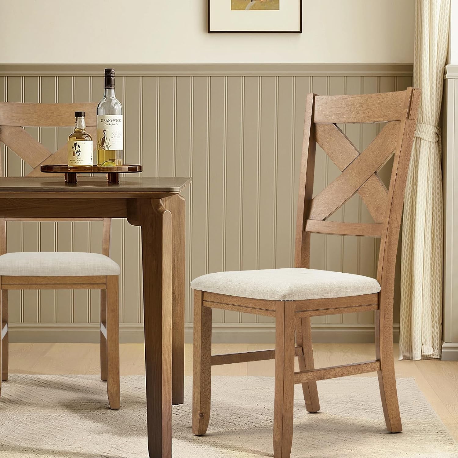 MELLCOM Dining Chairs Set of 2, Modern Farmhouse Upholstered Dining ...