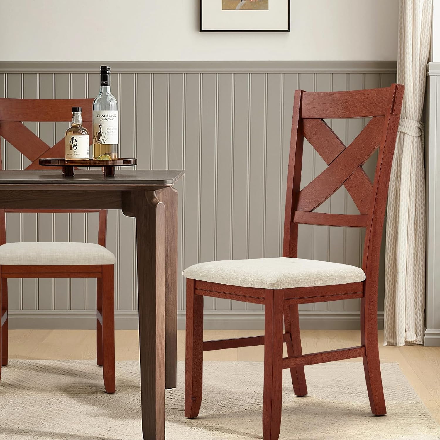 MELLCOM Dining Chairs Set of 2, Modern Farmhouse Upholstered Dining ...