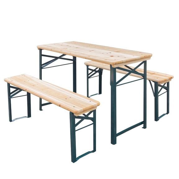 MELLCOM Folding Picnic Table Set with 2 Benches, 4Ft Portable Camping Table and Benches with Sturdy Steel Frame for Yard, Lawn and Party