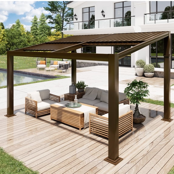 MELLCOM Gazebo 10x13 with Adjustable Galvanized Steel Roofs, All Aluminum Frame Permanent Pergola for Patio, Outdoor Freestanding Shelter, Dark Brown