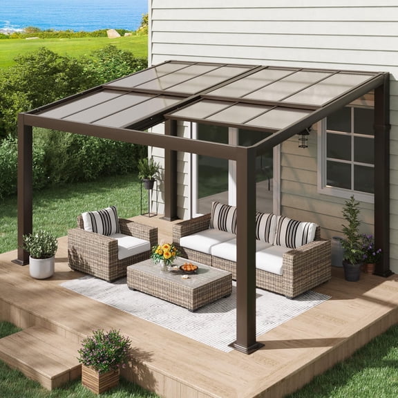 MELLCOM Gazebo 10x13 with Adjustable Polycarbonate Roofs, All Aluminum Frame Permanent Pergola for Patio, Outdoor Freestanding Shelter, Dark Brown