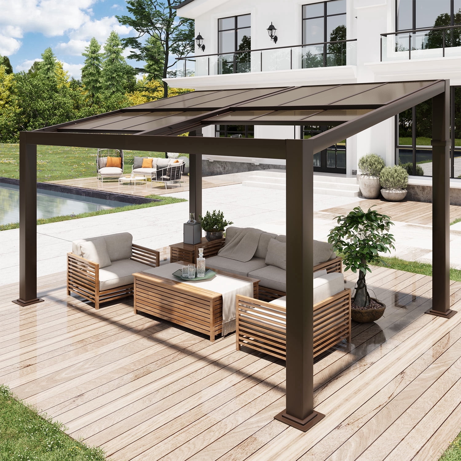 MELLCOM Gazebo 10x13 with Adjustable Polycarbonate Roofs, All