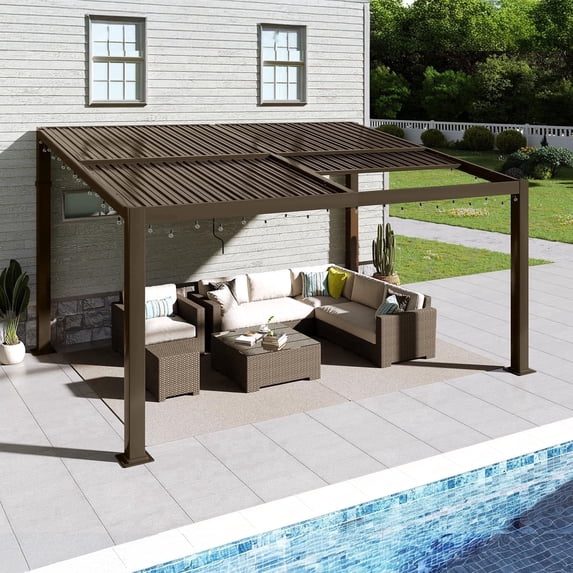 MELLCOM Gazebo 12x16 with Adjustable Galvanized Steel Roofs, All Aluminum Frame Permanent Pergola for Patio, Outdoor Freestanding Shelter, Dark Brown