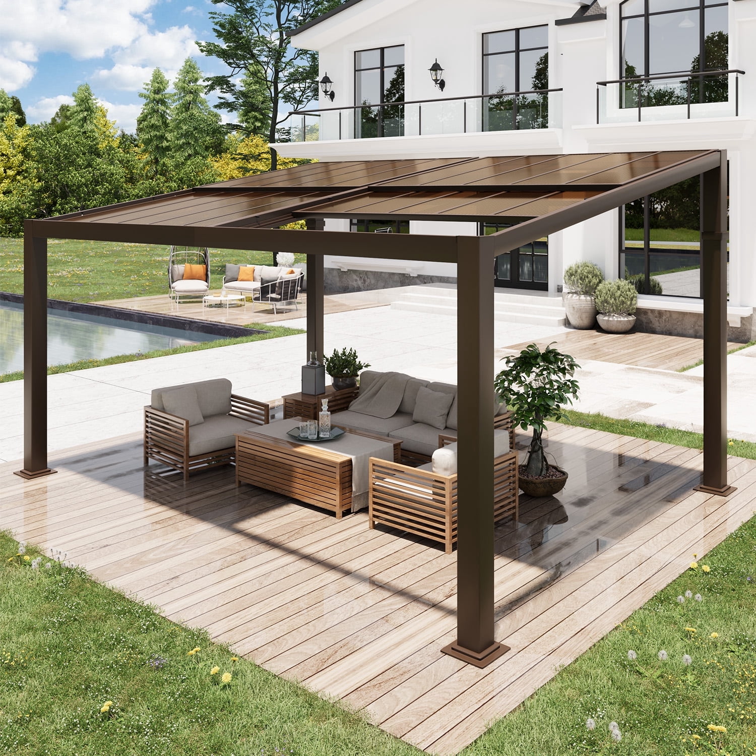 MELLCOM Gazebo 12x16 with Adjustable Polycarbonate Roofs, All