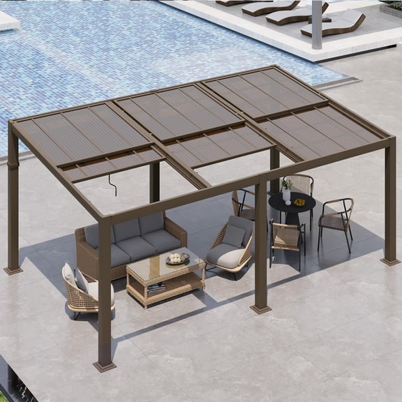 MELLCOM Gazebo 12x20 with Adjustable Polycarbonate Roofs, All Aluminum Frame Permanent Pergola for Patio, Outdoor Freestanding Shelter, Dark Brown