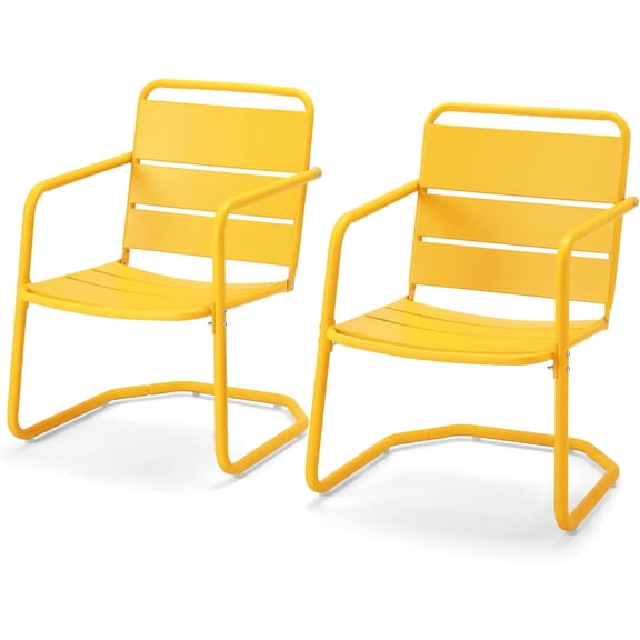 MELLCOM Patio Chairs Set of 2, Small Patio Furniture Set - 2 C-Spring Metal Chairs, Outdoor Bistro Set for Balcony, Front Porch, Poolside, Garden, Deck, Yellow