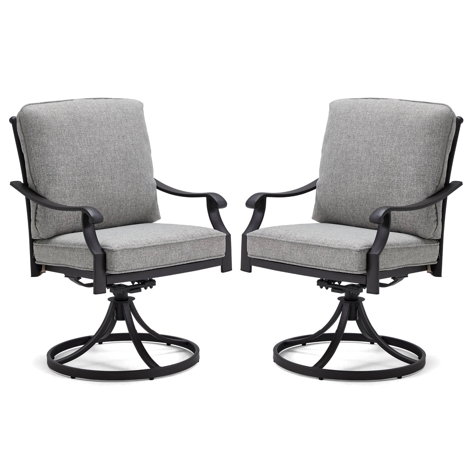 MELLCOM Patio Swivel Chair Set of 2, Heavy Duty Outdoor Dining Chairs with Thickened Cushions, Metal Patio Chairs Gentle Rocker for Outside, Garden Lawn & Porch, Backyard, Grey