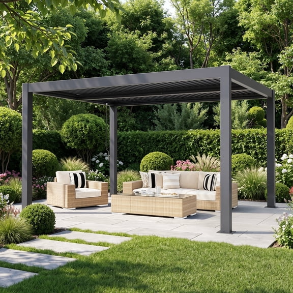 MELLCOM Pergola Louvered 10x10, Hardtop Pergola with Adjustable Roof for Sun & Rain Shade, Outdoor Gazebo with Integrated Drainage System, Modern Rustproof Patio Canopy Carport