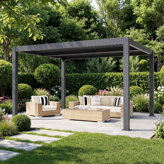 MELLCOM Pergola Louvered 10x10, Hardtop Pergola with Adjustable Roof for Sun & Rain Shade, Outdoor Gazebo with Integrated Drainage System, Modern Rustproof Patio Canopy Carport