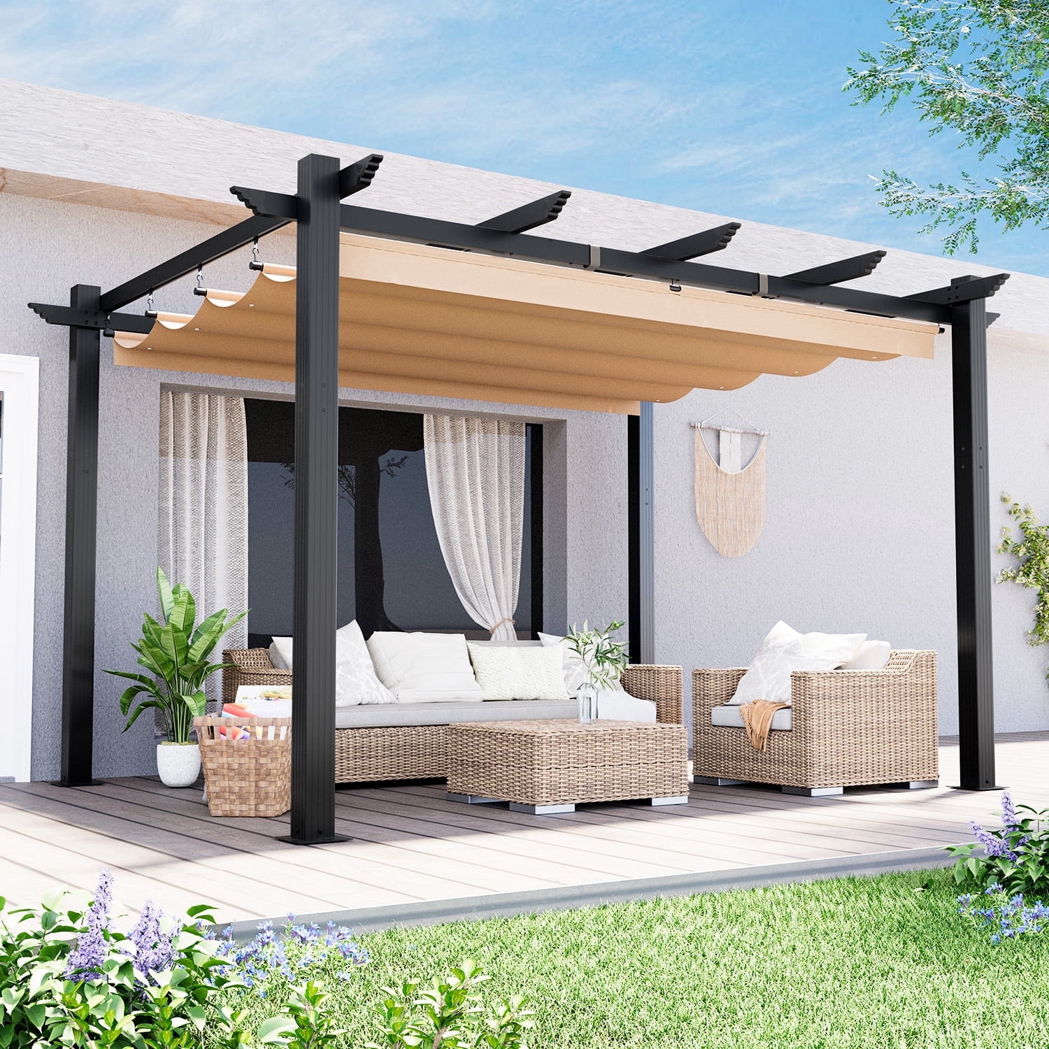 MELLCOM Retractable Pergola 10x13 ft, Dual Adjustable, UV Protection ...
