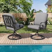 MELLCOM Swivel Patio Chair Set of 2, Outdoor Dining Chairs with Thickened Cushions, Metal Patio Chairs Gentle Rocker for Outside, Backyard, Grey