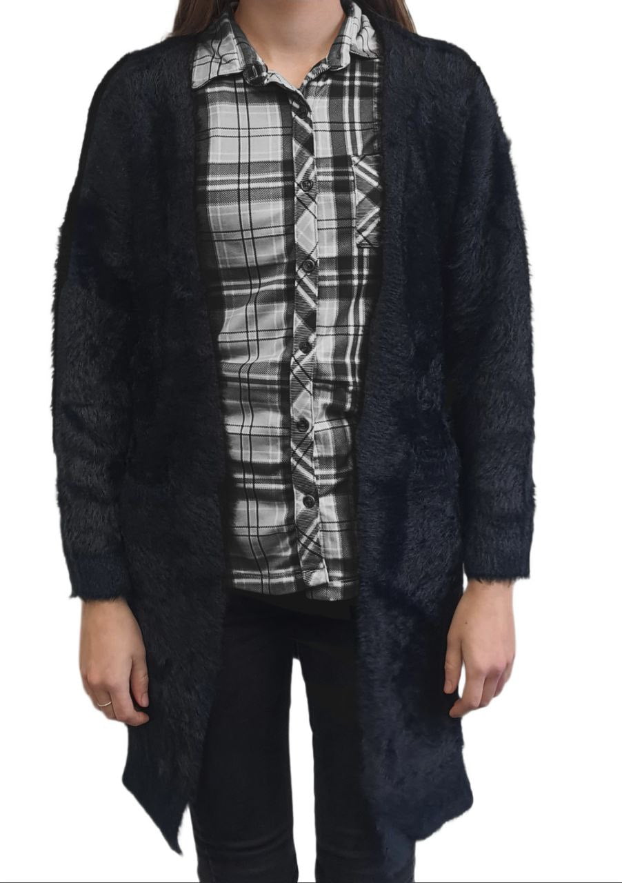 MELLODAY Women s Warm Long Sleeve Fluffy Cardigan Black Medium
