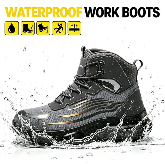 MELLOWMILES Men's and Women's Waterproof Steel Toe Safety Work Boots, Kevlar Puncture-Resistant, Breathable, Anti-Slip, Flexible