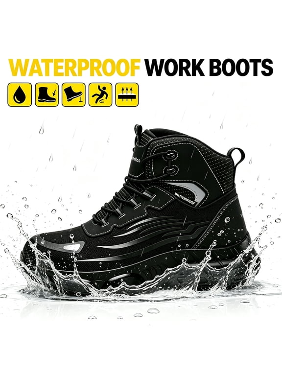 Men's and Women's Waterproof Steel Toe Safety Work Boots, Kevlar Puncture-Resistant, Breathable, Anti-Slip, Flexible
