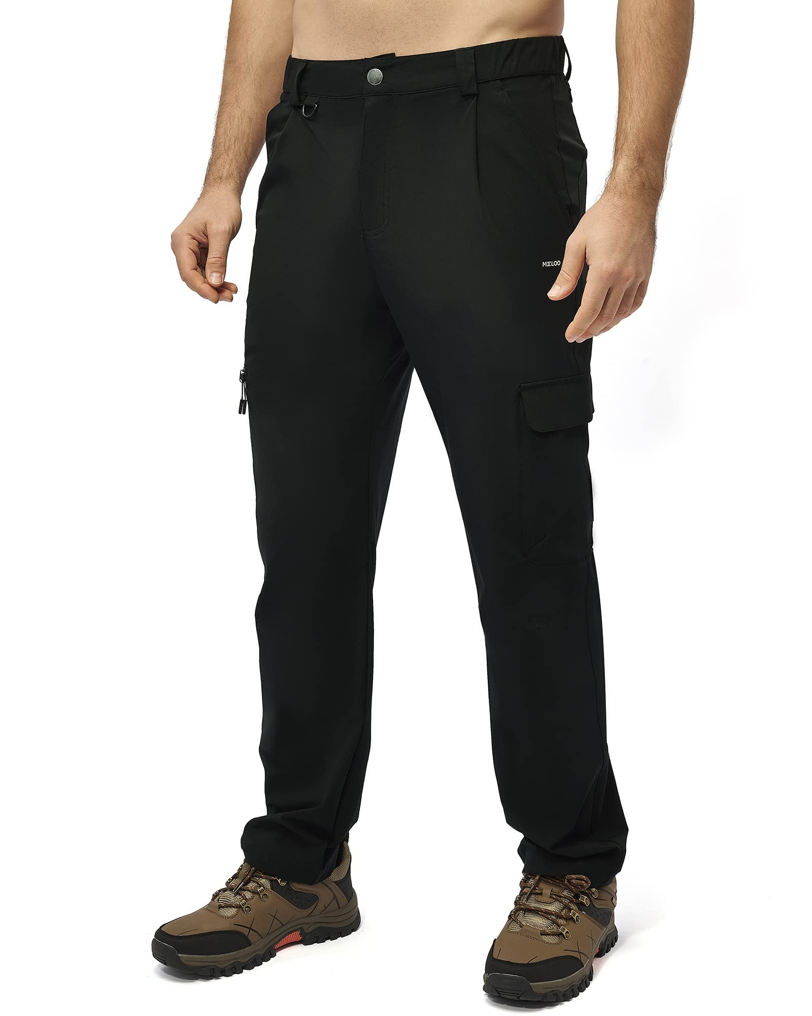 MELOO Men's Hiking Cargo Pants - Outdoor Lightweight Water Resistant Travel  Pants Multi Pockets Fishing Camping Work Black XS 