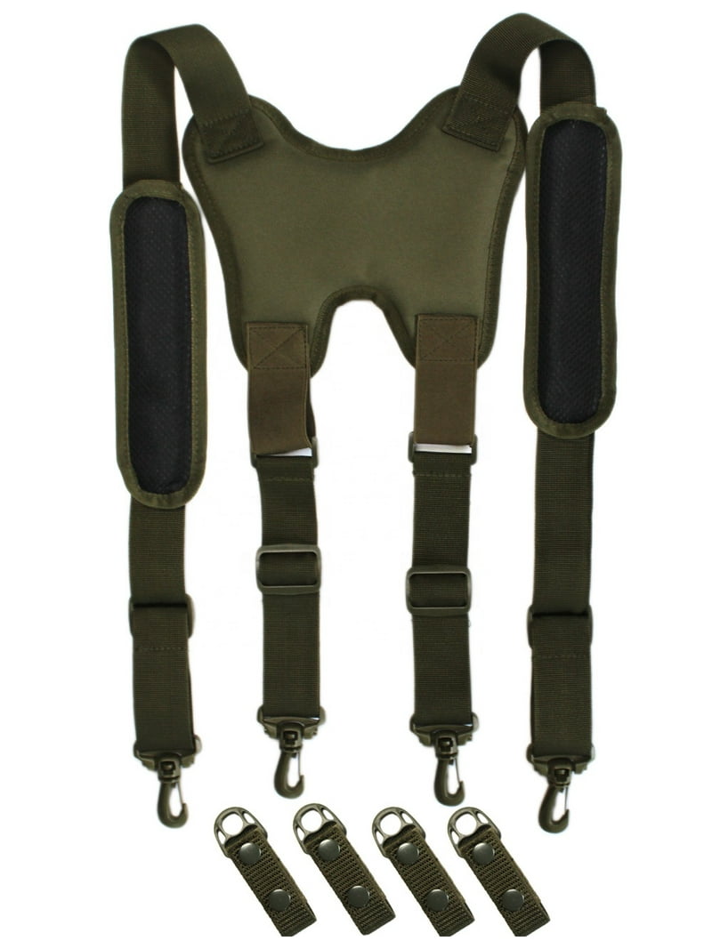 Melo Tough Tactical Polyester Suspenders, Green, Heavy Duty, Snap