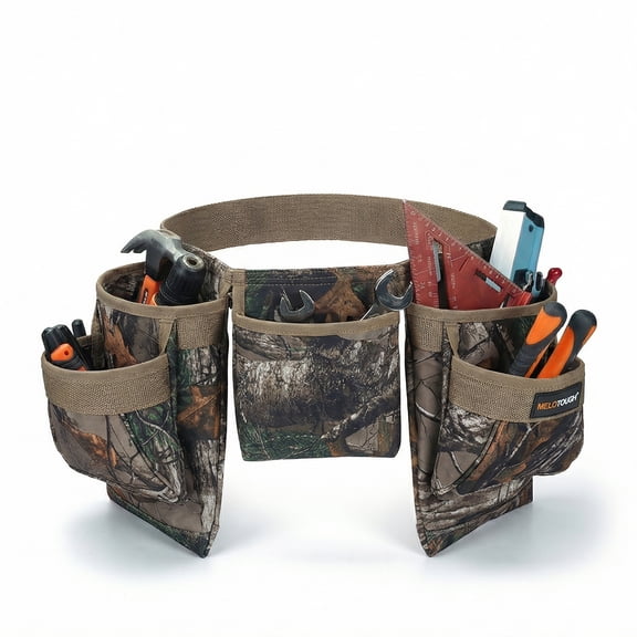 MELOTOUGH 14-Pocket Camo Tool Belt Combo with Pouches for Electrician & Carpenter, Heavy Duty Adjustable Work Utility Belt for Men, Industrial-Grade Tool Rig Organizer, Work Apron