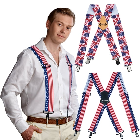 MELOTOUGH 2 Pcs Mens Suspenders Heavy Duty Clips Suspender Fully Elastic 2 Inch Wide Work Suspenders for Jeans