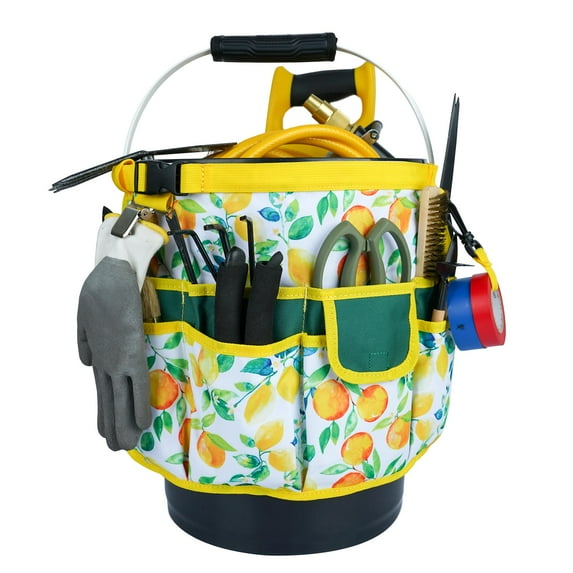 MELOTOUGH 5 Gallon Bucket Tool Organizer for Garden Tools Bucket Caddy OrganizerFit 3.5 to 5 Gallon Bucket (Yellow Flower)