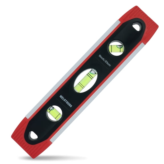 MELOTOUGH 9 Inch Torpedo Level Magnetic,Small Leveler Tool,Spirit Level with 45/90/180 Bubbles,V-Groove,Shock Resistant Leveler,Red