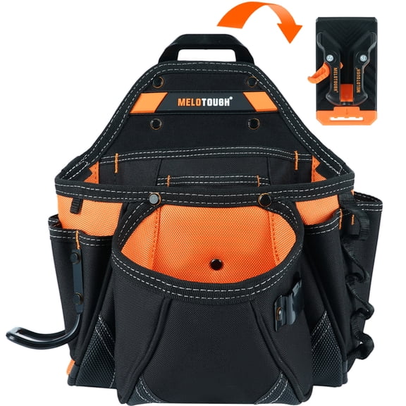 MELOTOUGH Contractor Electrician Tool Pouch - Nail Screw Work Framer Belt With Hammer Loop Clip-on Utility Organizer and Kickstand Back
