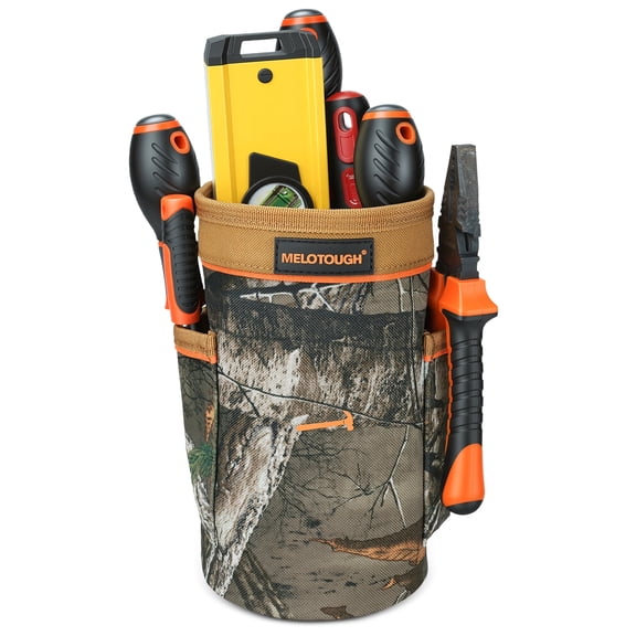 MELOTOUGH Drawstring Tool Pouch - 2 Sizes | Clip-On Nail, Screw & Bolt Bag | Mini 6″ & Deep 8.75″ for Levels/Tools | Hanging Pouch for Carpenter, Electrician, Contractor