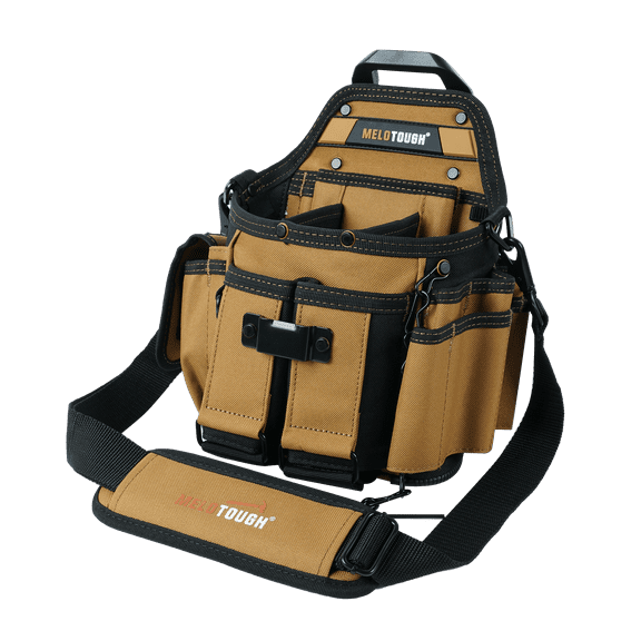 MELOTOUGH Electrician Tool Pouch Bag with Shoulder Strap Professional 15 Pockets Tool Pouch with Belt Clip Quickly Attach and Release Tool Bag