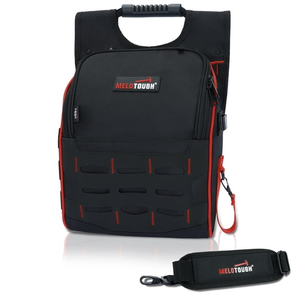 MELOTOUGH Electrician Tool Pouch with Shoulder Strap, Zippered Flip Cover Tool Pouch Bag with Multiple Storage Pockets for Electricians, Technicians, Maintenance