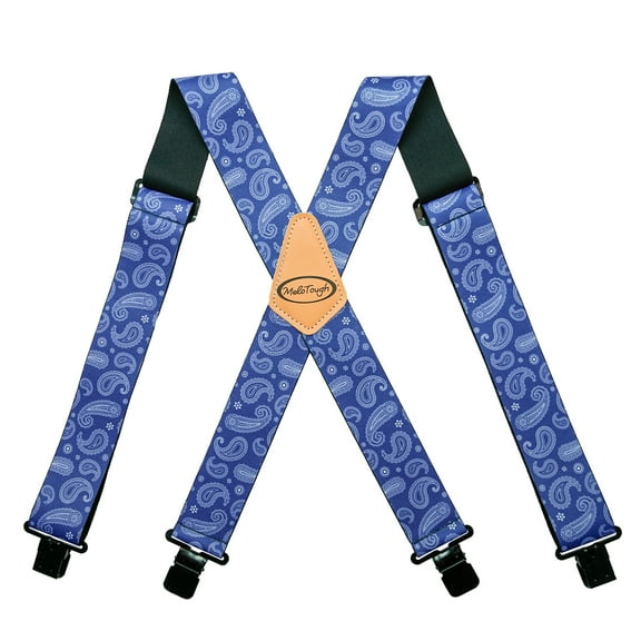 MELOTOUGH Funny Suspenders Fully Elastic 2 inch Wide X back Heavy Duty Work Suspenders with Clips(Blue Paisley)