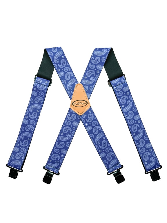 MELOTOUGH Funny Suspenders Fully Elastic 2 inch Wide X back Heavy Duty Work Suspenders with Clips(Blue Paisley)