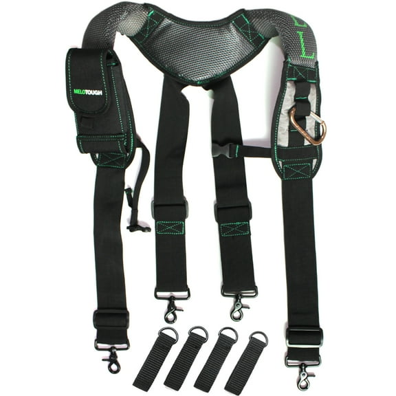 MELOTOUGH Gel Construction Work Suspender Tool Belt Suspenders with Gel shoulder pad Detachable Phone Holder (Trigger Snap Hook end work Suspenders)