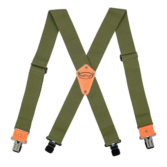 MELOTOUGH Men's Suspenders Fully Elastic 2 inch Wide X back Heavy Duty Work Suspenders Mens suspenders for trousers Olive Green
