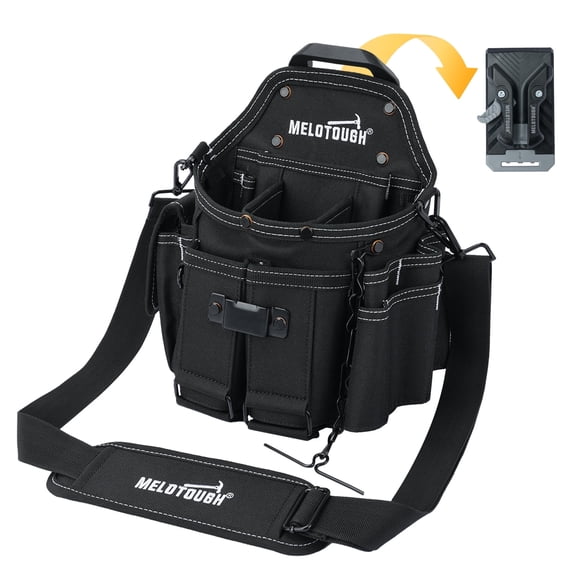 MELOTOUGH Professional Small Electrician Tool Pouch for Tool Belt Pockets with Belt Clip Attachment Pockets Tradesman Tool Bag Pouch with Tape Thong Tool Holster