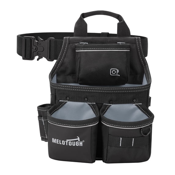 MELOTOUGH Professional Tool Belt Pouch,Small Tool Pouch with Belt,Design Multi-Functional Pockets for Electrician/Carpenter/Construction, Waist Fits 32-50 Inches