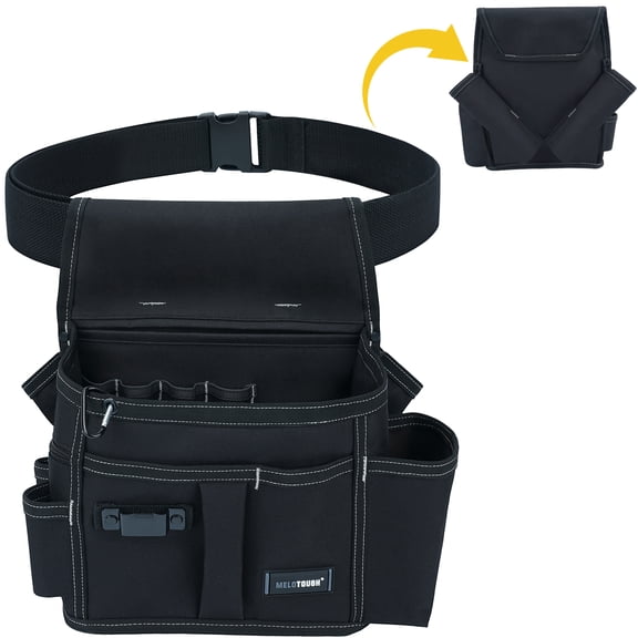 MELOTOUGH Professional Tool Belt Pouch,Small Tool Pouch with Belt,Design Multi-Functional Pockets for Electrician/Carpenter/Construction, Waist Fits 32-50 Inches
