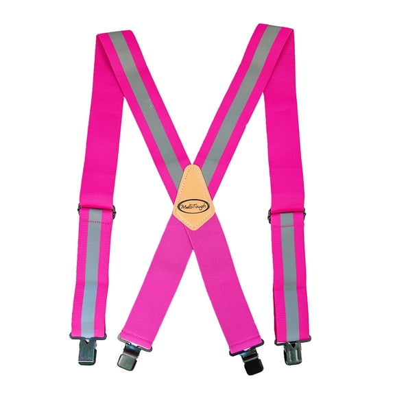 MELOTOUGH Reflective Safety Suspenders|Work Suspenders with Hi Viz Pink Reflective Strip Hold Up Tool Belt Suspenders