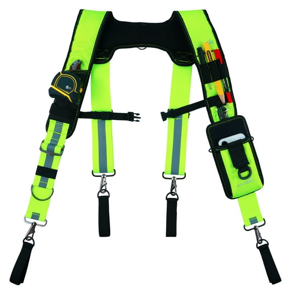 MELOTOUGH Reflective Safety Tool Belt Suspenders Construction Bag Suspenders Padded Work belt Hi Vis Suspenders for Carpenter/Electrician/Roofing/Framers work Suspension Rig(High Visibility)