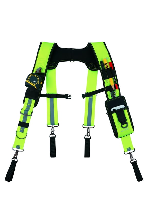 MELOTOUGH Reflective Safety Tool Belt Suspenders Construction Bag Suspenders Padded Work belt Hi Vis Suspenders for Carpenter/Electrician/Roofing/Framers work Suspension Rig(High Visibility)