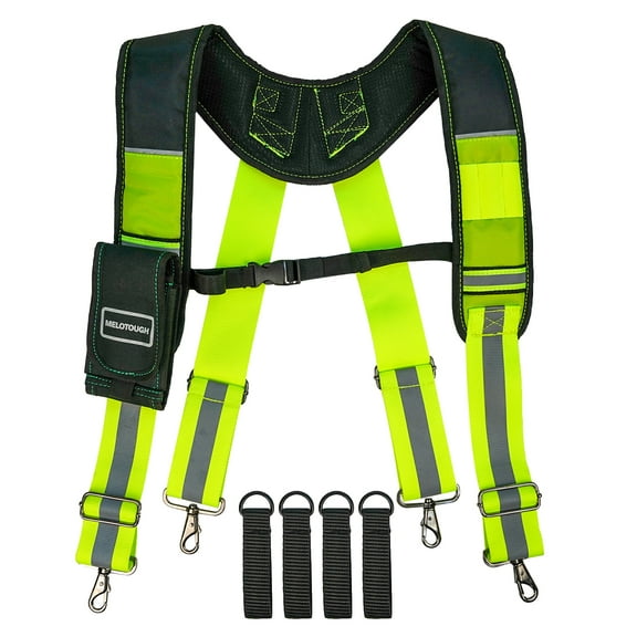 MELOTOUGH SafeTty Reflective Suspender Tool Work Belt Padded Suspender WIth 4 Pcs Heavy Duty  Hook For Men
